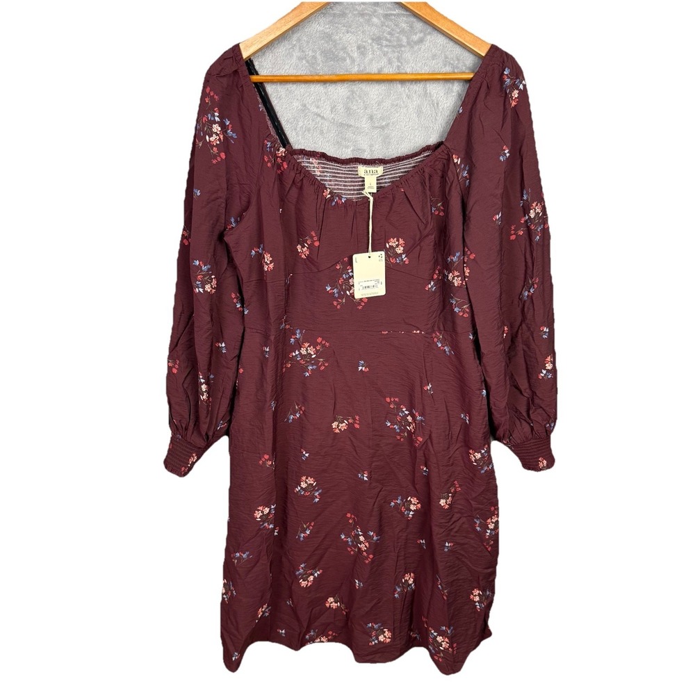 A.n.a Women's Dress Large Burgundy Red Floral Cottagecore Feminine Romantic New